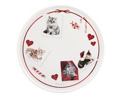 Home Cats Kuchenteller, Keramik, Weiß/Rot, 30 cm