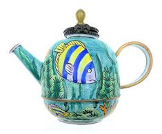 Tropische Fische emailierten aufklappbaren Miniatur Teekanne