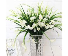 ehand Künstliche Fake Blumen, Kunstleder gelb Narzissen Outdoor Greenery Sträucher Kunststoff Sträucher Window Box UV-beständig 4 Äste Zaun Blumentopf für drinnen Außen Aufhängen Hochzeit Friedhof Décor 4pcs weiß