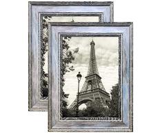 Harmony Frames Bilderrahmen, klassisch, Antik-Optik, für Wand und Tisch 5x7, Pack of 2 Distressed Blue