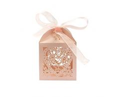 Wrapables Herzen und Blumen Hochzeit Party Favor Boxen Geschenkboxen mit Schleife (Set von 50), Pink