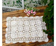 Damanni Tischläufer aus Baumwolle, 48,3 x 61-89 cm, rechteckig, handgefertigt, Häkelspitze, Spitze, Tischläufer für Couchtisch, Kommode, Schal, Dekor Garten 19x24 Inch weiß
