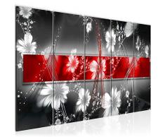 Bilder Abstrakt Blumen Wandbild 200 x 80 cm Vlies - Leinwand Bild XXL Format Wandbilder Wohnzimmer Wohnung Deko Kunstdrucke Rot Grau 5 Teilig - MADE IN GERMANY - Fertig zum Aufhängen 104455a