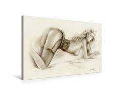 Calvendo Premium Textil-Leinwand 75 cm x 50 cm Quer, Girl in Dessous | Wandbild, Bild auf Keilrahmen, Fertigbild auf Echter Leinwand, Leinwanddruck: Erotik Bleistiftzeichnung Menschen Menschen