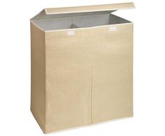 Honey-Can-Do HMP-01367 Zusammenklappbarer, viereckiger Wäschesammler mit Zwei Fächern, Stoff, Natural, 61.6x36.1x66 cm