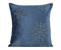 Eurofirany Kissenhülle Kissenbezug Couchkissen Sofakissen Bettkissen Zimmerdekoration Elegant Edel Exklusiv Winter Kristalle Steinchen Schneeflocken Weihnachten, Marineblau, 40x40cm, 2
