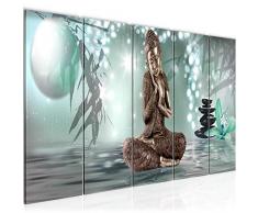Bilder Buddha Feng Shui Wandbild 200 x 80 cm Vlies - Leinwand Bild XXL Format Wandbilder Wohnzimmer Wohnung Deko Kunstdrucke Grau 5 Teilig - MADE IN GERMANY - Fertig zum Aufhängen 503455b