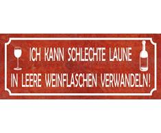 Schatzmix Spruch Wein Flasche leer Trinken Metallschild 27x10 cm Wanddeko tin Sign Blechschild, Blech, Mehrfarbig