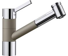 Blanco Tivo-S, Küchenarmatur - Einhebelmischer, mit ausziehbarer Brause, Wasserhahn für die Küche, Silgranit Look zweifarbig, tartufo / chrom, Hochdruck, 1 Stück, 517619