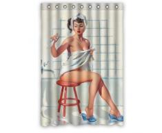 Sexy Badezimmer Kunst Vorhang für die Dusche Pretty Girl Baden – Vintage Retro Pin-Up Girls Body Art Arbeit Leinwand Malerei Stil Polyester-Wasserdicht-48 (W) X72 (H) inklusiv Ringe