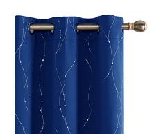 Deconovo Verdunklungsvorhänge Wellenlinie mit Punkten Foliendruck Design Vorhänge Fenster Gardinen mit Öse für Wohnzimmer 106,7 x 160 cm Taupe 2 Paneele W42 X L95 königsblau