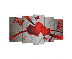 ZingArts Leinwandbild, Motiv Schmetterlinge, rote Herzen, abstrakt, romantische Kunstwerke auf grauem Hintergrund, gespannt und gerahmt, fertig zum Aufhängen, für Zuhause, Schlafzimmer, Dekoration