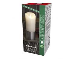 Konstsmide, 1822-300, LED Echtwachskerze, weiß, mit silberfarbener Banderole, 3D Flamme, 4h und 8h Timer, warm weiße Diode, batteriebetrieben, Innen