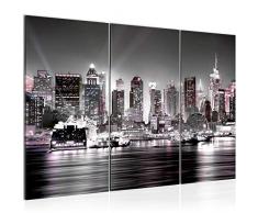 Bilder New York City Wandbild 120 x 80 cm Vlies - Leinwand Bild XXL Format Wandbilder Wohnzimmer Wohnung Deko Kunstdrucke Rosa Grau 3 Teilig - MADE IN GERMANY - Fertig zum Aufhängen 605531b