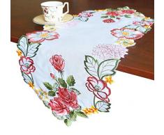 GRANDDECO Frühlingsblumen-Tischwäsche, Bestickt mit Blumenmuster, für Zuhause, Küche, Esszimmer, Ostern, Urlaub, Tischdekoration, Weiß Runner 13×34 rosa Blume