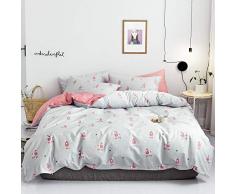 AMWAN Bettwäsche-Set mit Blumenmotiv, Doppelbett, Blumen- und Blätter-Druck, für Kinder, Mädchen, Bettwäsche-Set für Doppelbett, Baumwolle, wendbar, für Jugendliche und Erwachsene, luxuriöses Bettbezug-Set mit 2 Kissenbezügen,