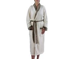 Gözze Damen und Herren Bademantel mit Schalkragen, Seiden-Feeling, Größe M, Wollweiß, 20014-00-2