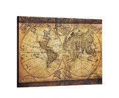 Top DecorArt Art Wand Vintage Weltkarte Leinwand Gedehnt gerahmt fertig zum Aufhängen 3 Platten 40,6 x 81,3 cm Kunstwerk für Wohnzimmer Büro Dekoration, World Map 24x32, 24x35