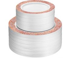 Munfix 100 stück Kunststoff-Party Teller weiß mit Rose Gold lace Design 50 Premium-Heavy Duty 10,25 inch Teller und 50 einweg-7.5 Zoll Dessert vorspeise Elegante Fancy Heavy Duty Hochzeit Plates