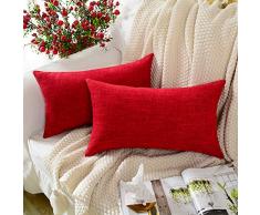 MERNETTE Dekorativer quadratischer Kissenbezug aus Baumwollleinen-Mischgewebe, Dekoration, für Sofa, Couch Bett, Stuhl 12x20 rot