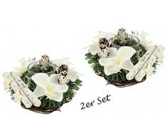 Flair Flower Teelichthalter Orchidee, 2erSet, 14 cm Ø, Weiß, 14x14x6 cm