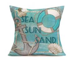 Fukeen Blue Ocean Park Thema, Überwurf, Kissenbezüge, Baumwollleinen, Muscheln für Zuhause, Sofa, Dekoration, Kissenbezug, 45,7 x 45,7 cm 18x18 Sea Sun Sand