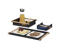 Relaxdays, Metall, Holzgriffe, 2 Tabletts, 1 Serviettenhalter, Verschiedene Größen, grau Serviertablett Set 3-teilig, Stahl, 32.5 x 53 x 3.4 cm