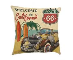 Easternproject Vintage Überwurf Kissen für Deko Cartoon 66 Route Cars Print Funny Zitat Baumwoll-Mischgewebe Leinen Kissenbezug, 45,7 x 45,7 cm 18 x 18 Welcome to California B