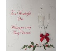 WHITE COTTON CARDS X68 Weihnachtskarte mit Aufschrift to a Wonderful Son, handgemacht, Weiß