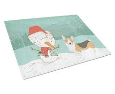 Carolines Treasures CK2061LCB Glasschneidebrett Snowman Tricolor Pembroke Corgi Weihnachten groß
