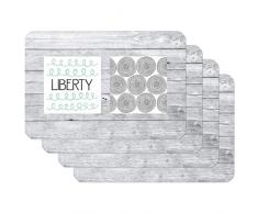 Venilia Tischset Liberty Grau Platzset für Esszimmer, 4er Set abwischbar Polypropylen, lebensmittelecht 45 x 30 cm, 4 Stück, 59083, Kunststoff, Muster