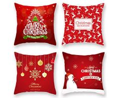 JNUYISW 4 Stück Kissenhülle Überwurf Kissenbezug Baumwolle Leinen Kissen Dekoration für Halloween Thanksgiving Weihnachten Herbst 45,7 x 45,7 cm Weihnachten-1