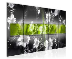 Bilder Abstrakt Blumen Wandbild 200 x 80 cm Vlies - Leinwand Bild XXL Format Wandbilder Wohnzimmer Wohnung Deko Kunstdrucke Grün Grau 5 Teilig - MADE IN GERMANY - Fertig zum Aufhängen 104455b