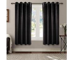 SINGLORY Schwarze Samt-Vorhänge 132,1 x 160 cm, Verdunkelung Thermoisoliert Ösen Fenster Vorhang 2 Panels Set für Schlafzimmer und Wohnzimmer (W52 x L63, schwarz)