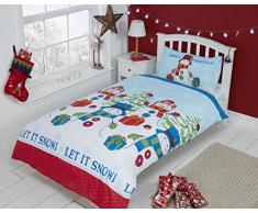 Christmas Kids Weihnachten Kinder Eisbär Pinguine Weihnachts Quilt Bettbezug und 2 Kissenbezüge Bettwäsche-Set, Mehrfarbig, Doppel