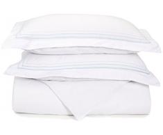 Superior - Superweiches, leichtgewichtiges/knitterfestes Bettbezugsset mit 3 gestickten Linien auf Kopfkissenbezügen mit Stehsaum in einer Geschenkbox, 269 x 234 cm, 100 % gebürstete Mikrofaser, weiß/blau