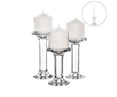 CYS EXCEL Kerzenhalter aus Glas für 7,6 cm Stumpenkerzen und 1,9 cm Stabkerze, H 13,3 cm, 15,25 cm und 18,3 cm, transparent, Hochzeitsdekoration