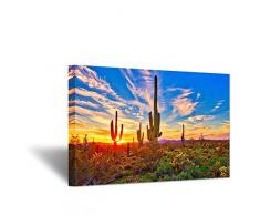 Hello Kunstwerk - Leinwand Art Wand Saguaros in Sonora-Wüste über Sunset das Bild North American natur Landschaft Botanical Kaktus Kunstdruck auf Leinwand für Wohnzimmer Decor Art Deco 24x36inch mehrfarbig
