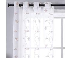 DOOYEE Vorhang aus Voile, Bestickt, für Schlafzimmer, 2 Paneele, 137 x 63 cm, 54 x 84 x 95 cm, Weiß 54X63 leinen