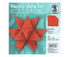 URSUS 35635522 - Faltblätter Aurelio Stern Pleasure, 33 Blatt Kreativpapier je 15 x 15 cm, 135 g/qm, beidseitig bedruckt, schöne Papiersterne für die Weihnachtszeit, rubinrot