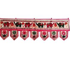 Indische handgefertigte traditionell bestickte Toran Baumwolle Thoranam Tür Wohnzimmer Dekor Bandanwar Home Volance Dekorationen Fenster hängend Hippie Bohemian Wand Ethnic Deko Vintage, elefant, L- 42 inch, H- 12 inch