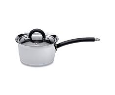 Berghoff Designo Stieltopf mit Induktionsgeeignetem Kupferboden und Glasdeckel, 16 cm, Edelstahl, silberfarben, 37,8 x 21,4 x 13,7 cm