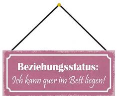 Schatzmix Quer im Bett Metallschild 27x10cm Dekoschild tin Sign mit Kordel Blechschild, Blech, Mehrfarbig, 27x10 cm
