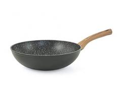 Galileo Casa 2192511 Wok 30 geschmiedet schwarz Ruvido INT.Marmo m/Holz, Aluminium