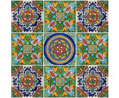 Farbe Y Tradicion 9 mexikanischen Fliesen 10,2 x 10,2 cm handbemalt Talavera (f-10