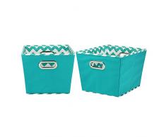 Household Essentials Medium Tapered Dekorative Aufbewahrungsboxen, 2 Pack Set, Aqua/Chevron
