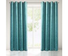 Eurofirany Samt Vorhang Türkis Ösen Blickdicht Pflanzenmuster Pflanzendekor 1 STK. Weich Flauschig Glamour Wohnzimmer Schlafzimmer Lounge, 140x250cm