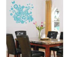 INDIGOS 4052166140898 Wandtattoo w651 Partei schöne Schmetterlinge und Blumen Wandaufkleber 120 x 115 cm, türkis