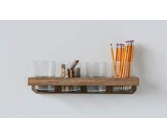 Creative Co-op Regal aus Mangoholz mit 4 Glasvasen, 27 Deko-Vasen, Natur