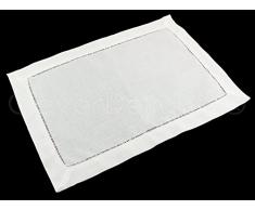 CleverDelights Platzsets, Hohlsaum, 36 x 51 cm, Weiß, 6 Stück